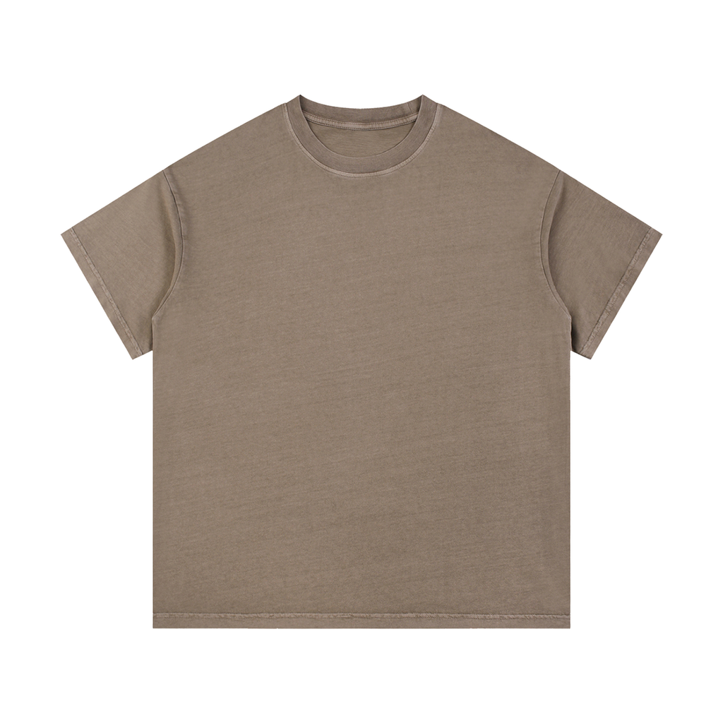 MIROLYUB Palimpsest vintage-wash cotton tee in Coffee, front view with a relaxed body and dropped shoulders