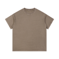 MIROLYUB Palimpsest vintage-wash cotton tee in Coffee, front view with a relaxed body and dropped shoulders