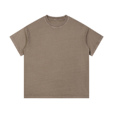 MIROLYUB Palimpsest vintage-wash cotton tee in Coffee, front view with a relaxed body and dropped shoulders