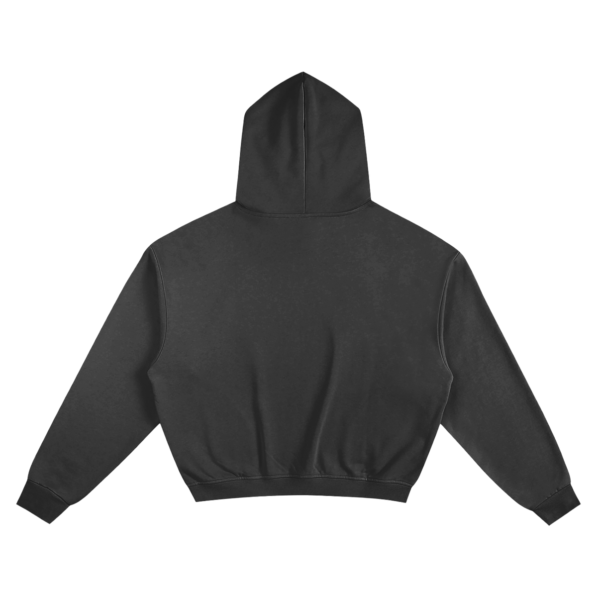MIROLYUB Verge heavy cotton cropped hoodie in Black, back view.
