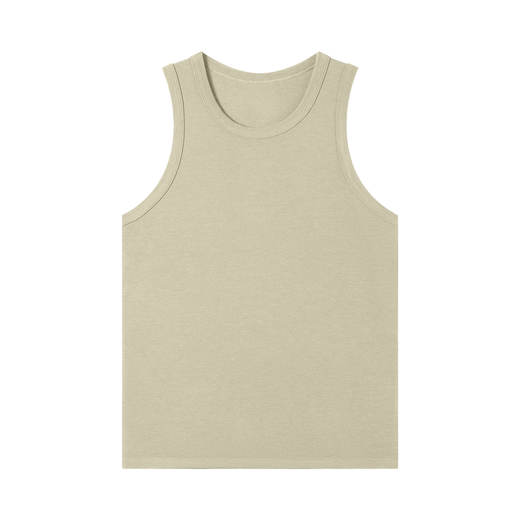 MIROLYUB Tension heavyweight ribbed tank in Khaki, front view.