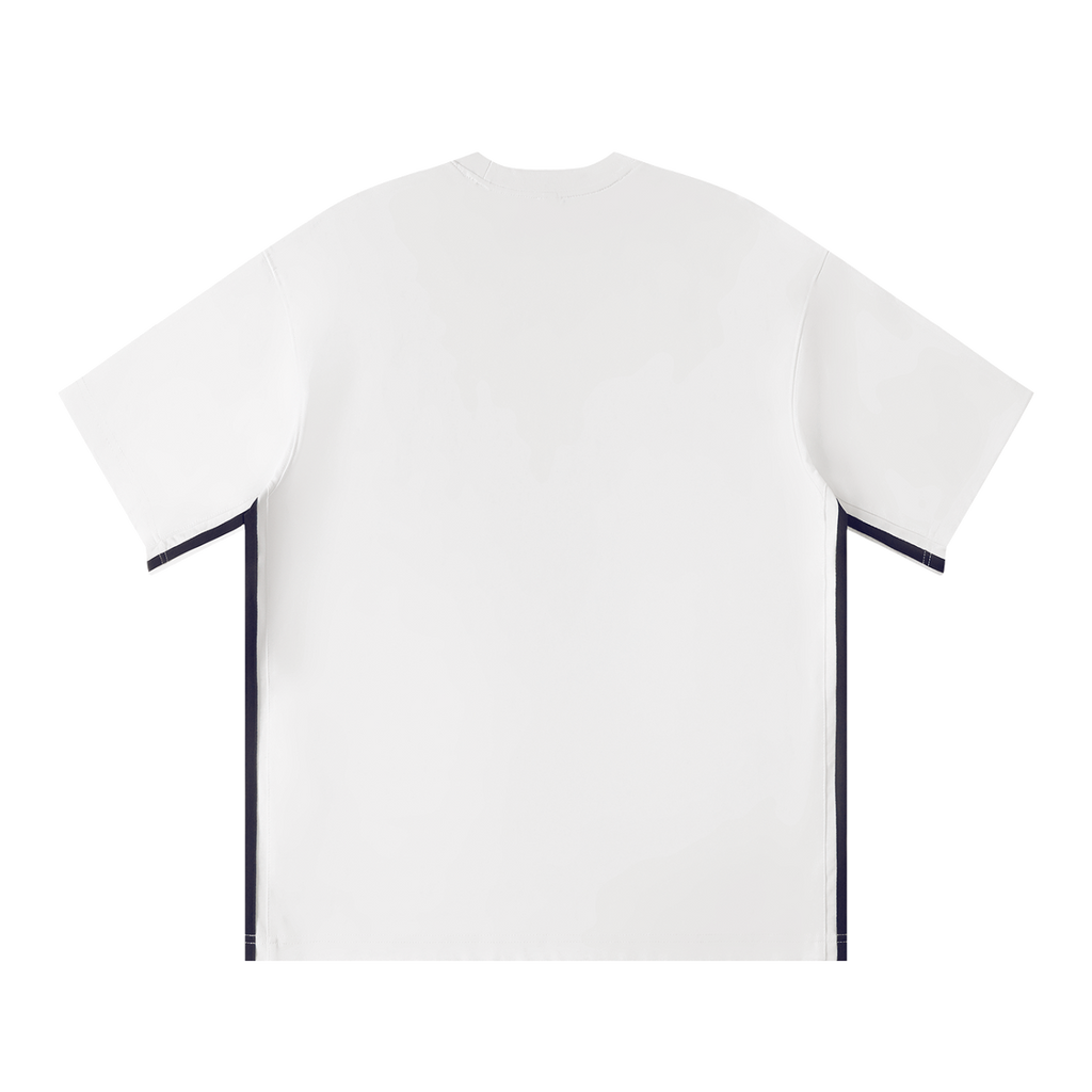 MIROLYUB Unisex Colorblock Crewneck T-Shirt — White, back view