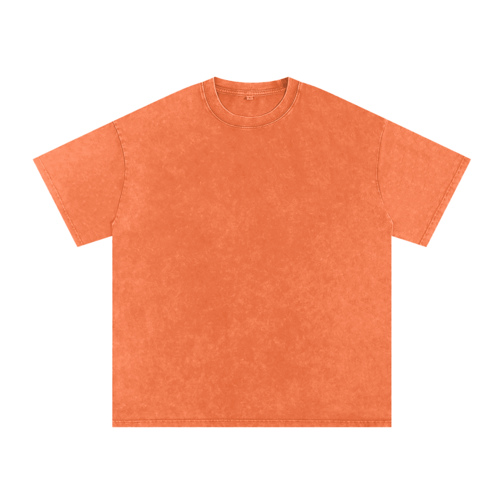 MIROLYUB Afterglow Snow-Wash Oversized Tee in Orange, front view.