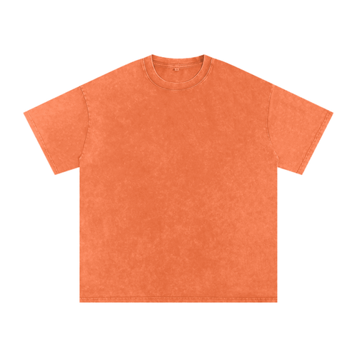 MIROLYUB Afterglow Snow-Wash Oversized Tee in Orange, front view.