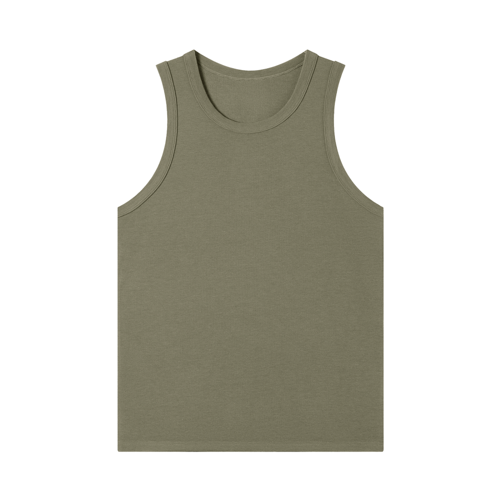 MIROLYUB Tension heavyweight ribbed tank in Army Green, front view.