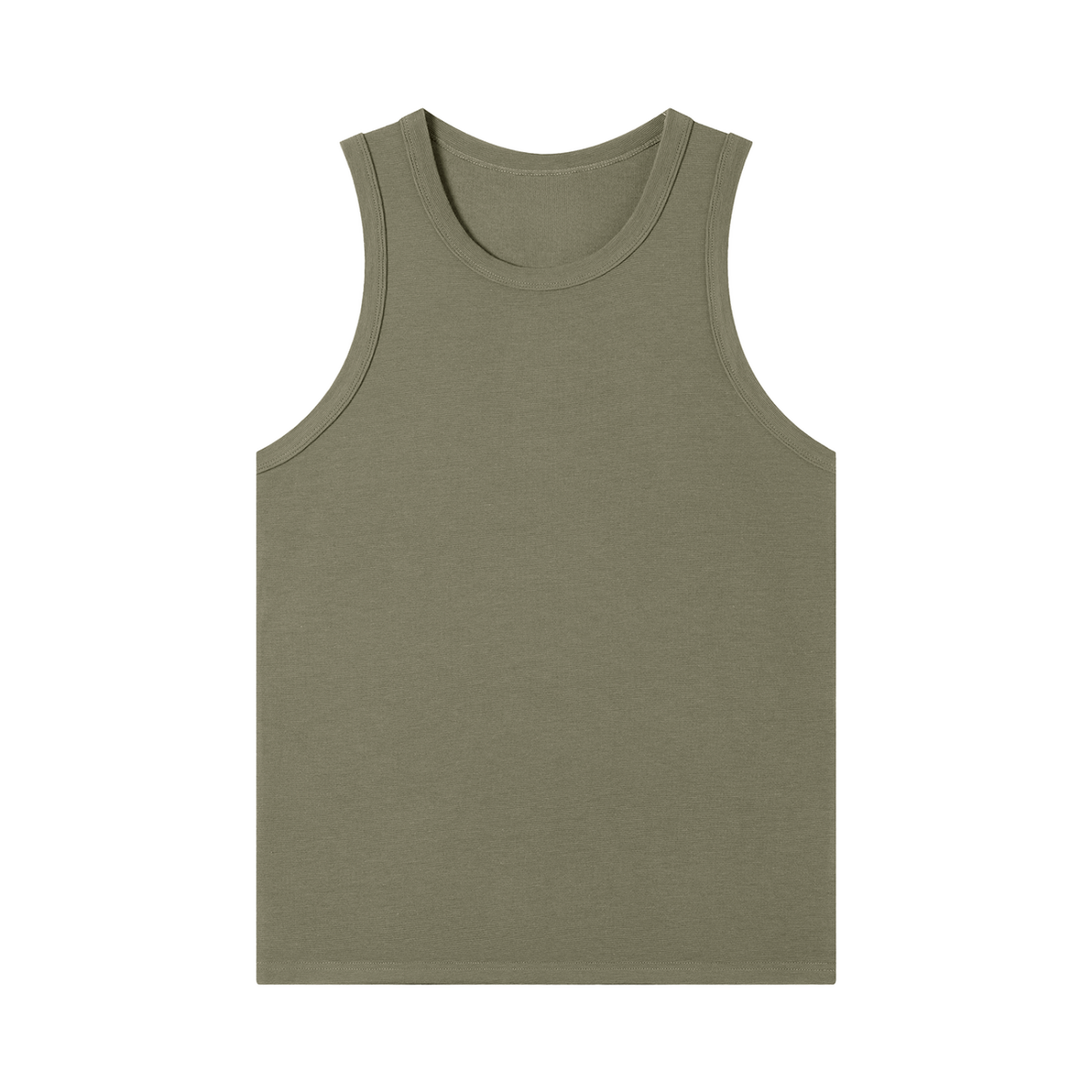 MIROLYUB Tension heavyweight ribbed tank in Army Green, front view.