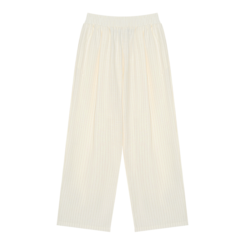 MIROLYUB Axis striped pleated trousers in White, front view.