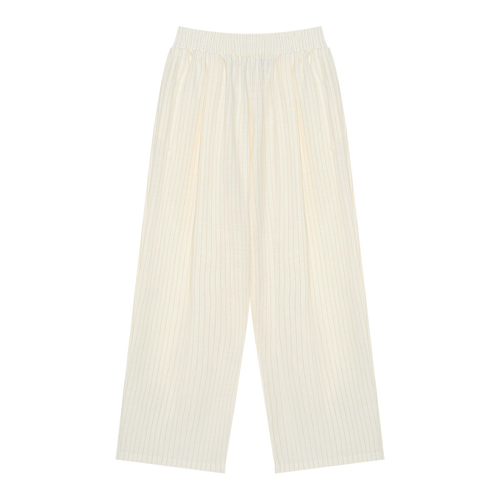 MIROLYUB Axis striped pleated trousers in White, front view.