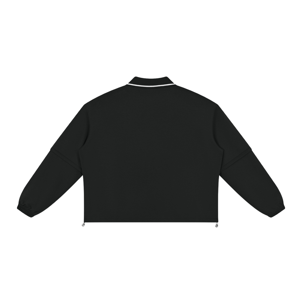 MIROLYUB Collarway collared sweatshirt in Black, back view.