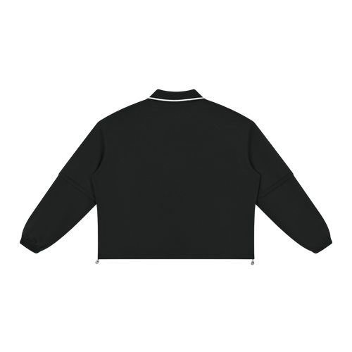 MIROLYUB Collarway collared sweatshirt in Black, back view.