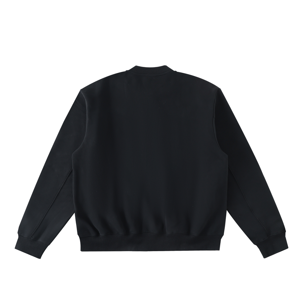 MIROLYUB Nocturne fleece zip varsity jacket in Black, back view.