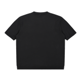 MIROLYUB Cadence Knit Henley Tee in Black, back view.