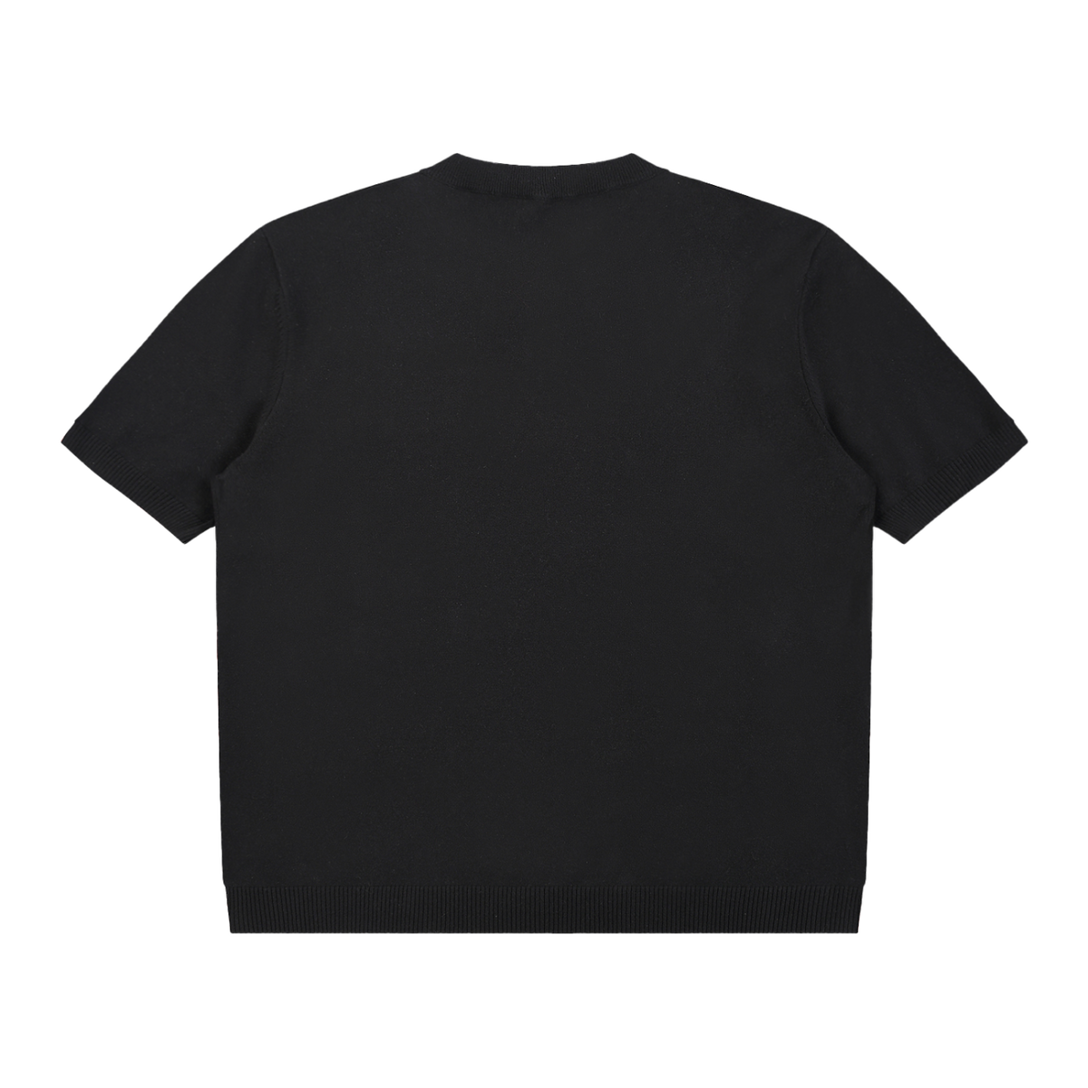 MIROLYUB Cadence Knit Henley Tee in Black, back view.