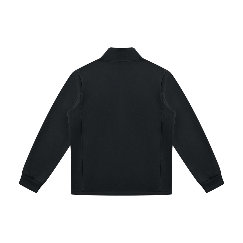 MIROLYUB Tangent stand-collar track jacket in Black, back view.