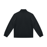 MIROLYUB Tangent stand-collar track jacket in Black, back view.