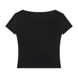 MIROLYUB Squareline square-neck fitted tee in Black, back view.