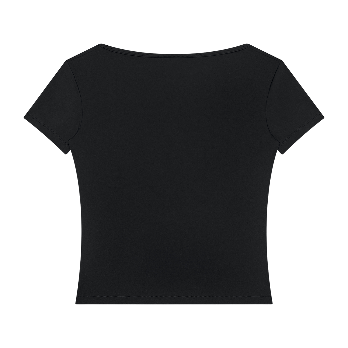 MIROLYUB Squareline square-neck fitted tee in Black, back view.
