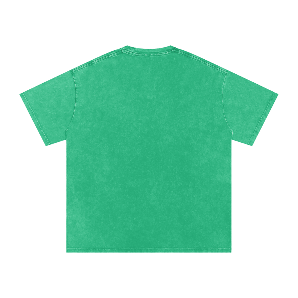 MIROLYUB Afterglow Snow-Wash Oversized Tee in Grass Green, back view.