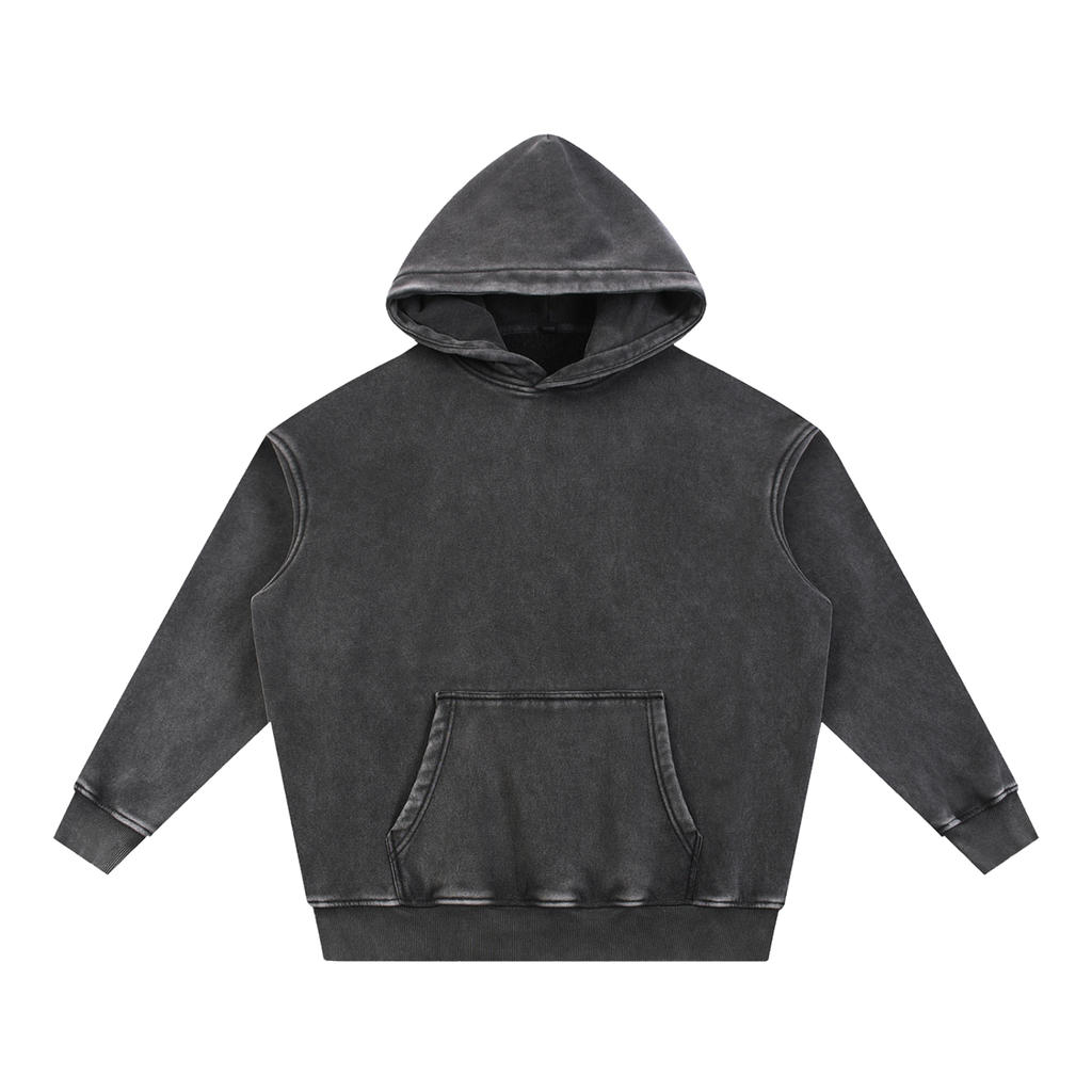 MIROLYUB Frostline Snow-Wash Oversized Hoodie in Black, front view