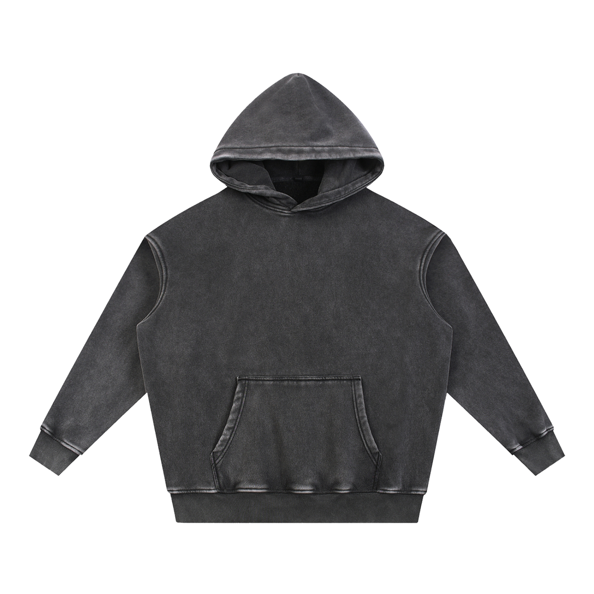 MIROLYUB Frostline Snow-Wash Oversized Hoodie in Black, front view