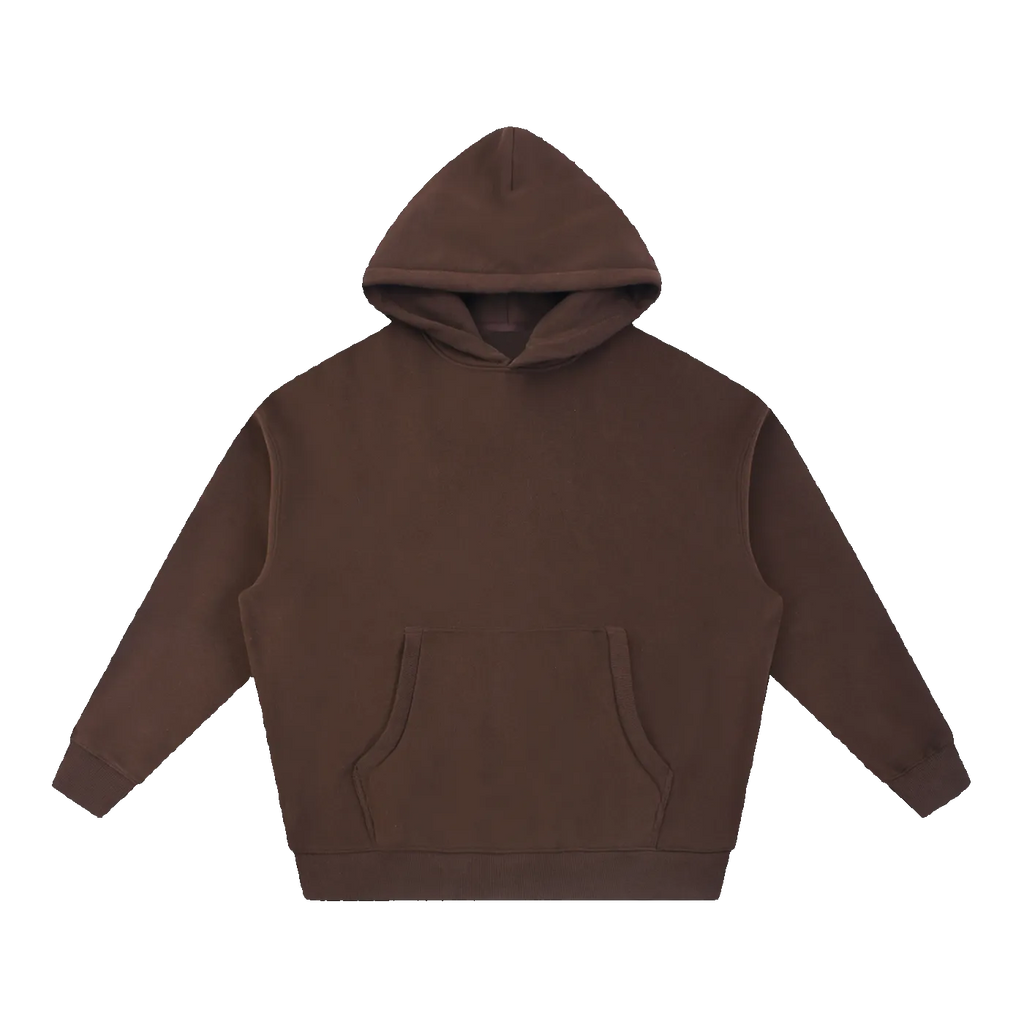 MIROLYUB Loft Boxy Fleece Hoodie in Coffee, front view.