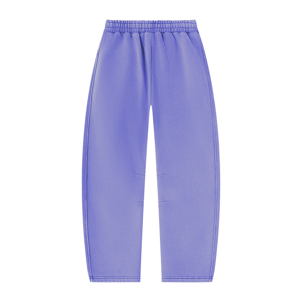 MIROLYUB arc vintage-wash barrel fleece pants in Purple, back view