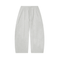 MIROLYUB Tessera waffle barrel pants in Oat Gray, front view.