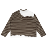 MIROLYUB Unisex Striped Panel Boxy Long Sleeve T-Shirt — Coffee with Gray, back view