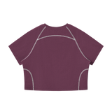 MIROLYUB Women's Contrast Stitch Raglan Crop T-Shirt — Plum Purple — back view