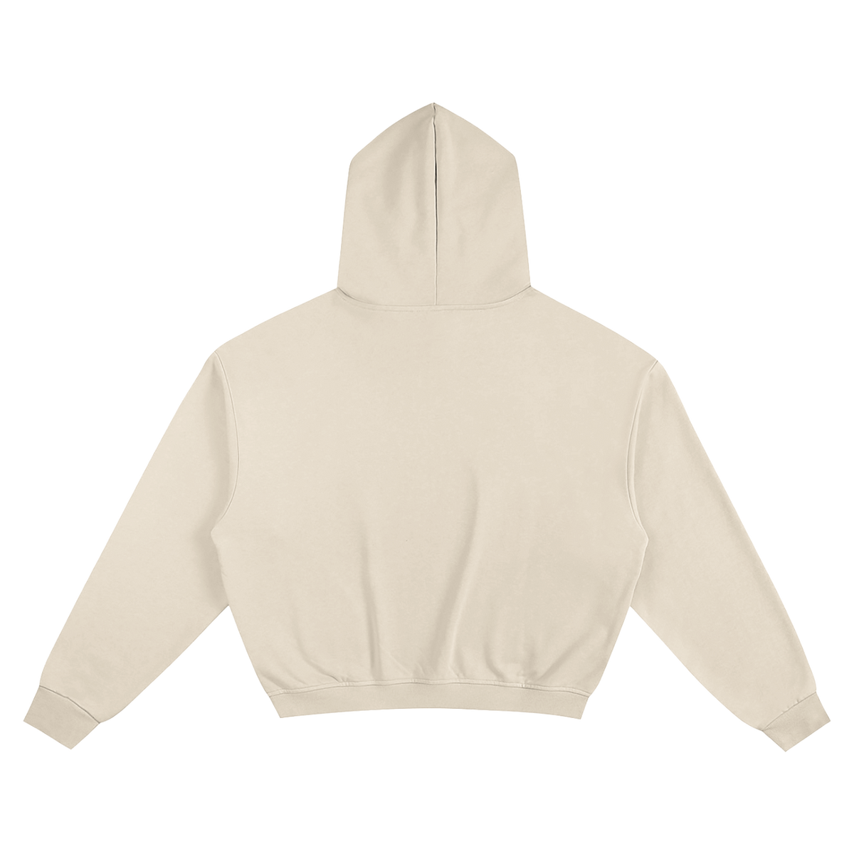 MIROLYUB Verge heavy cotton cropped hoodie in Apricot, back view.