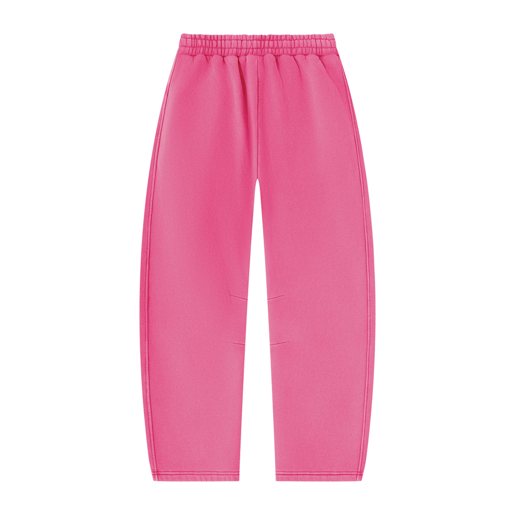 MIROLYUB arc vintage-wash barrel fleece pants in Rose Red, back view