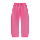 MIROLYUB arc vintage-wash barrel fleece pants in Rose Red, back view