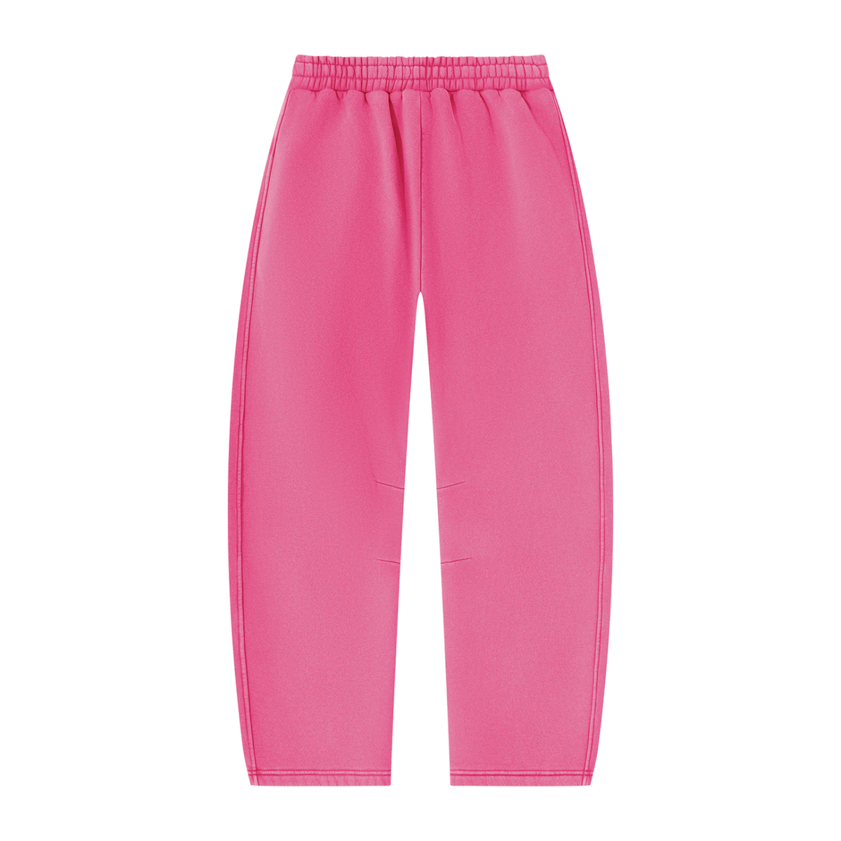 MIROLYUB arc vintage-wash barrel fleece pants in Rose Red, back view