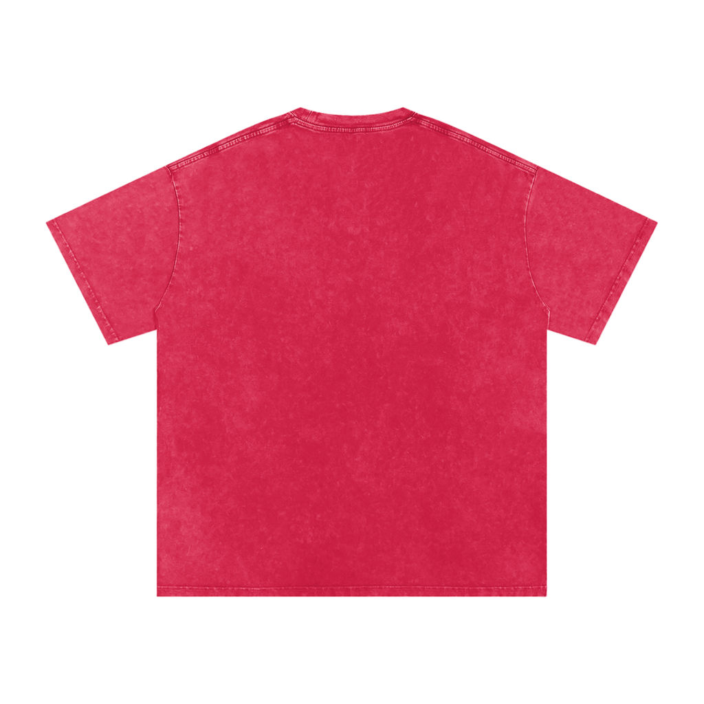 MIROLYUB Afterglow Snow-Wash Oversized Tee in Dark Red, back view.