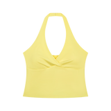 MIROLYUB Women’s Ruched Halter Yoga Tank Top — Yellow, front view