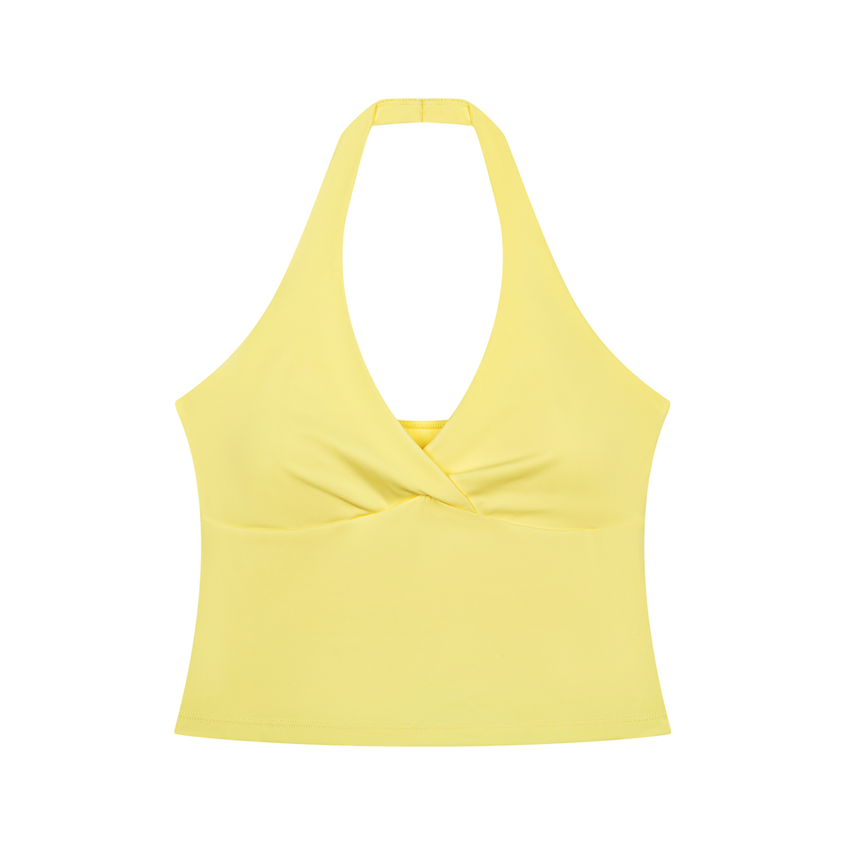 MIROLYUB Women’s Ruched Halter Yoga Tank Top — Yellow, front view