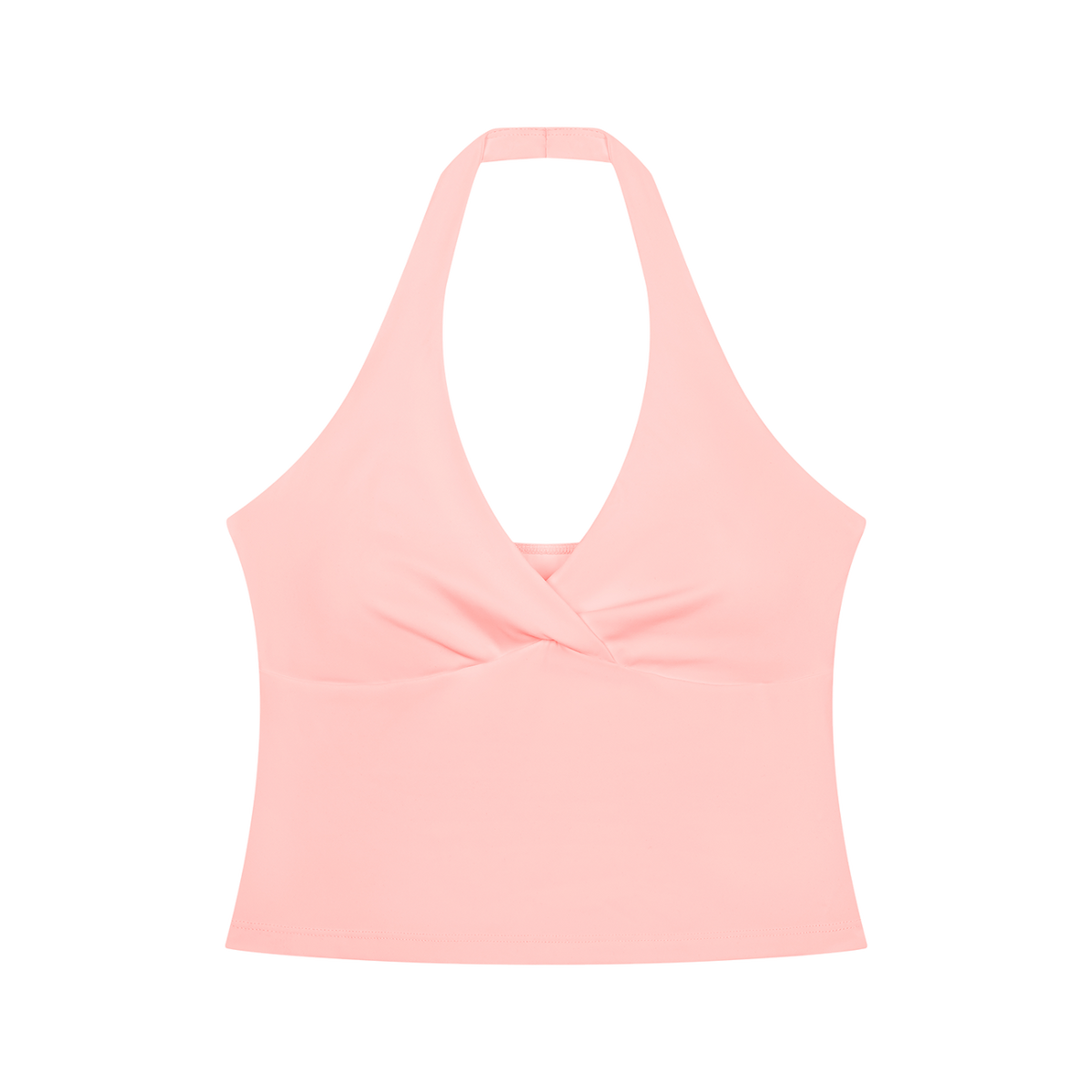 MIROLYUB Women’s Ruched Halter Yoga Tank Top — Pink, front view