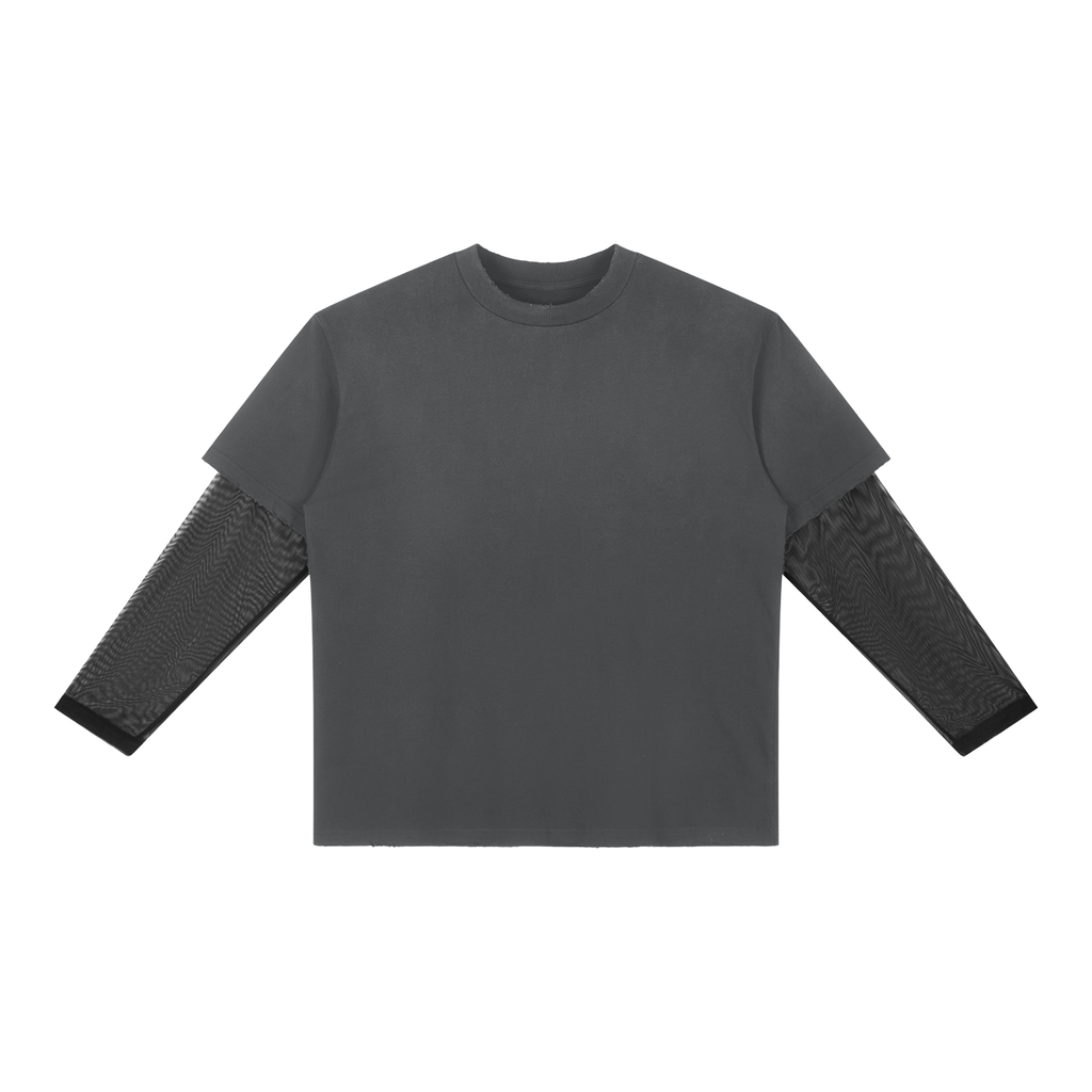 MIROLYUB Fadeline layered long-sleeve tee in Dark Gray, front view.