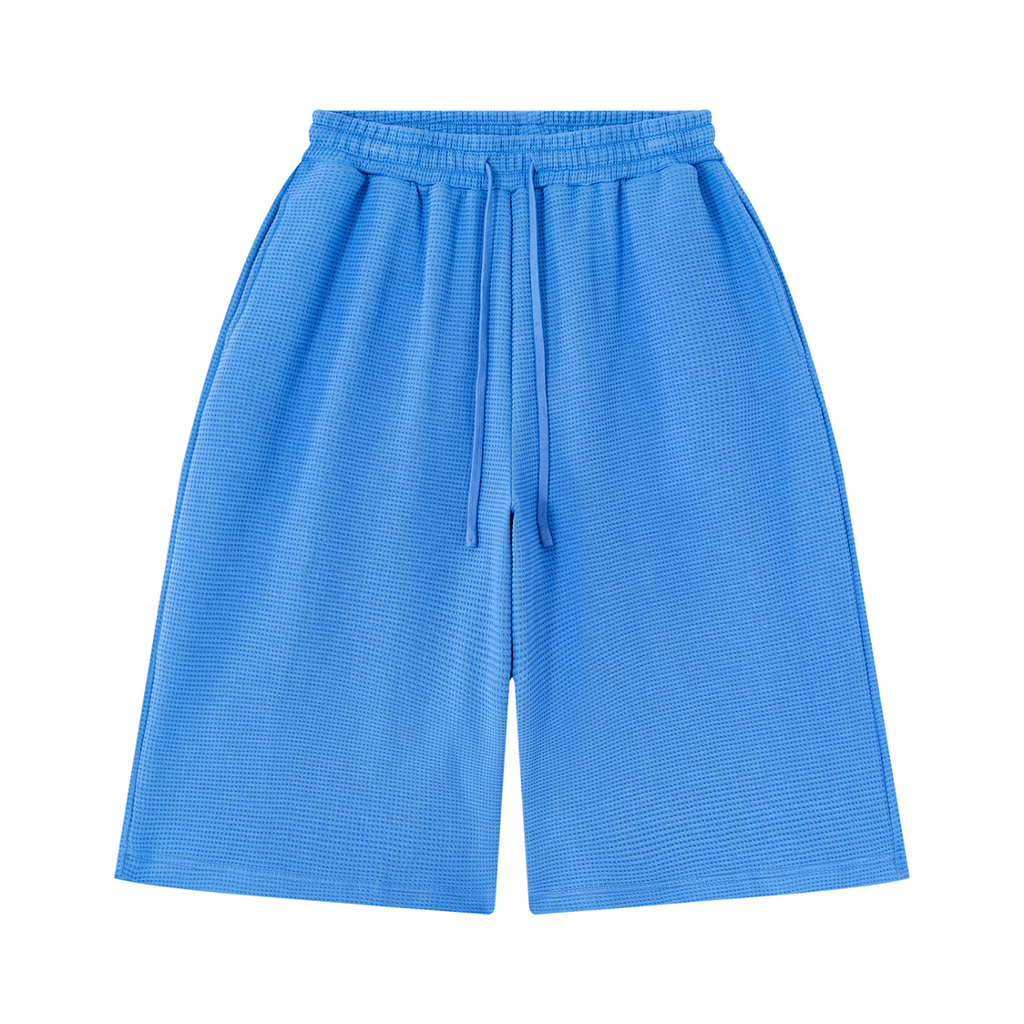 MIROLYUB Lattice Waffle Shorts in Colourful Blue, front view.