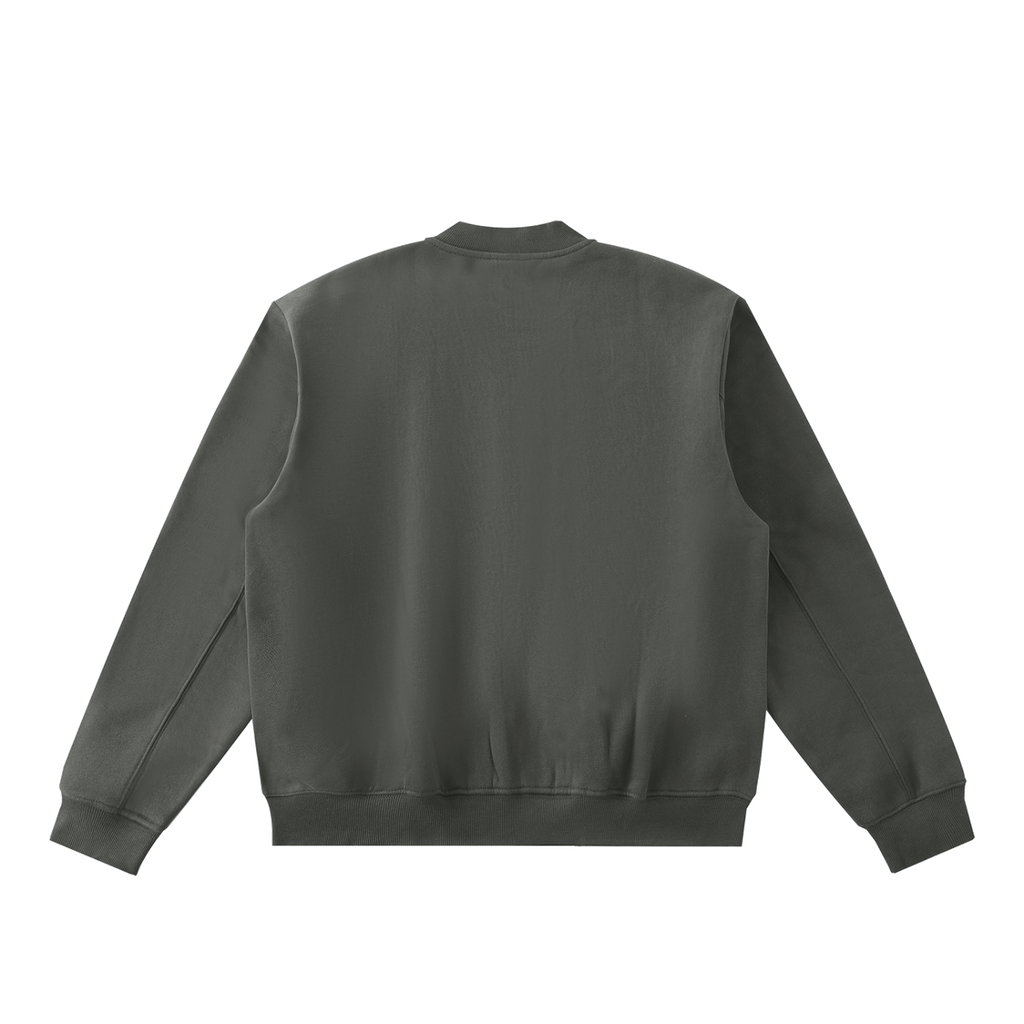 MIROLYUB Nocturne fleece zip varsity jacket in Dark Gray, back view.