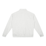 MIROLYUB Aperture boxy quarter-zip sweatshirt in White Gray, back view.