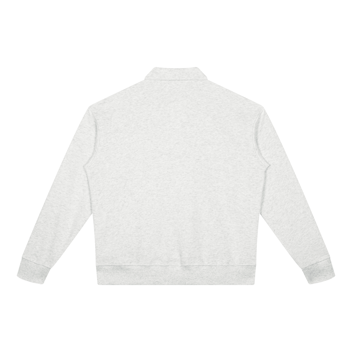 MIROLYUB Aperture boxy quarter-zip sweatshirt in White Gray, back view.