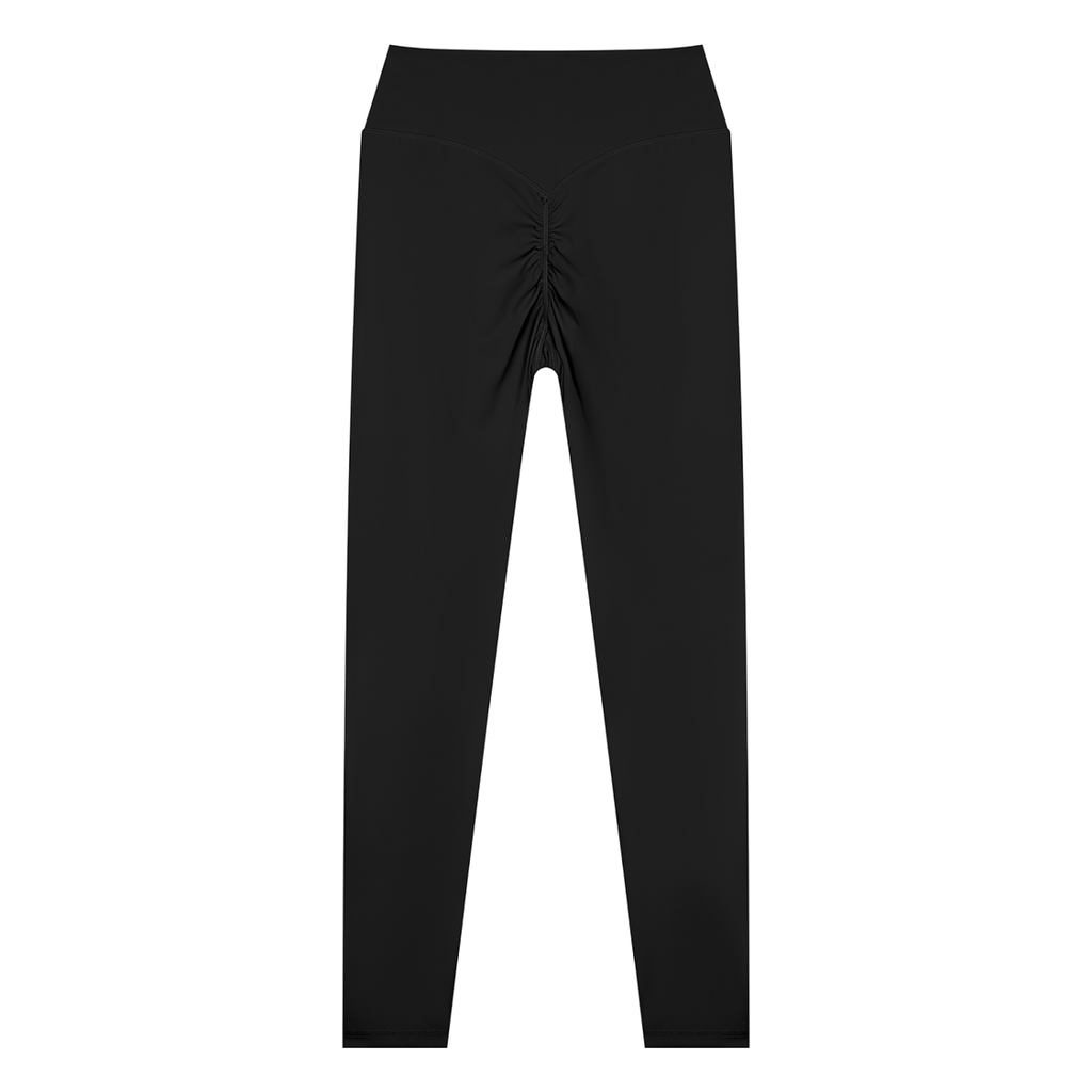 MIROLYUB Women’s High Waisted Yoga Leggings — Black, back view
