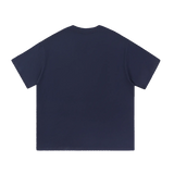 MIROLYUB Still Heavy Cotton Tee in Navy Blue, back view.