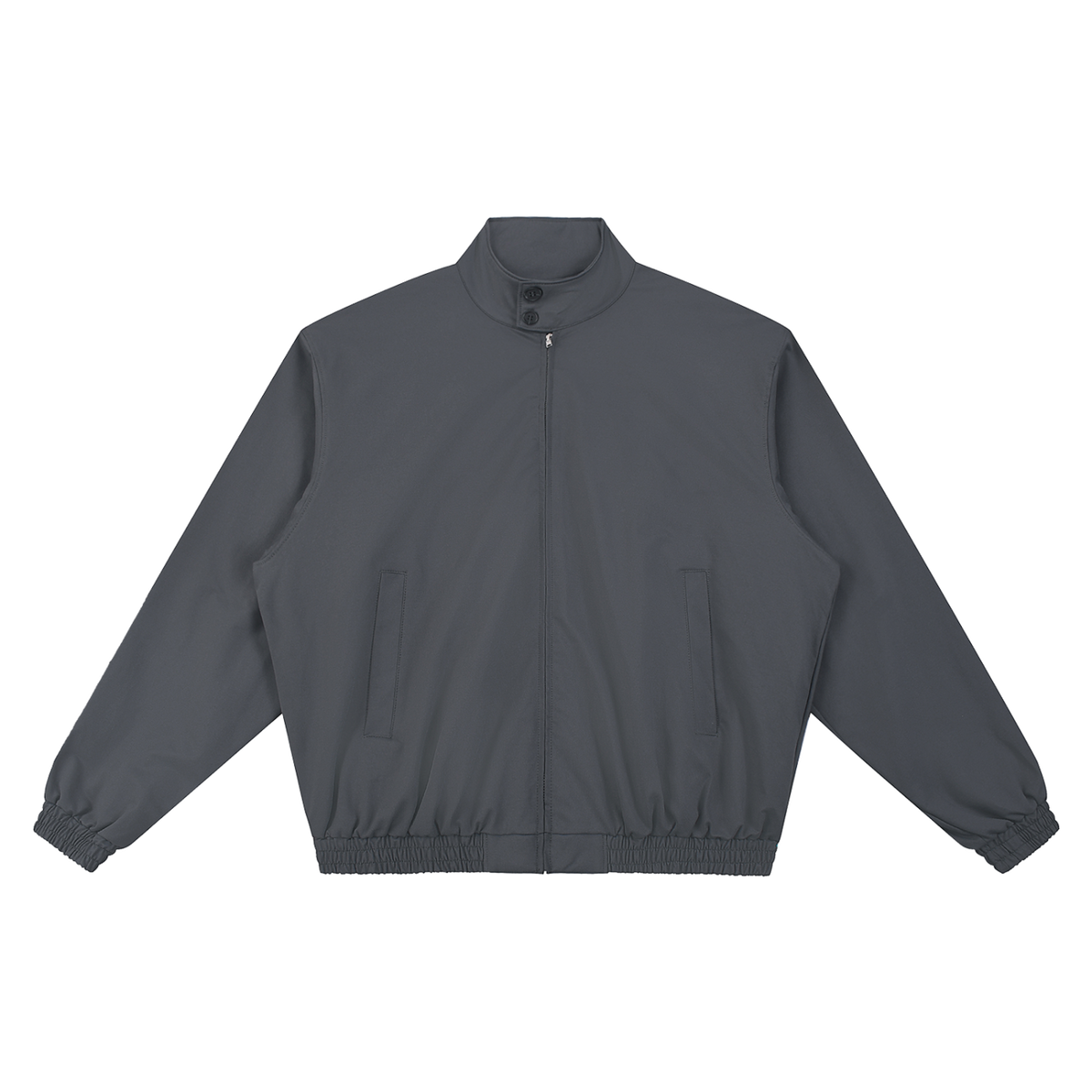 MIROLYUB Transit stand-collar bomber in Dark Gray, front view.