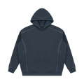 MIROLYUB Hush Oversized Piping Hoodie in Navy Blue, front view.