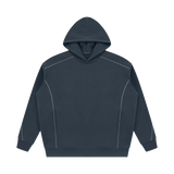 MIROLYUB Hush Oversized Piping Hoodie in Navy Blue, front view.