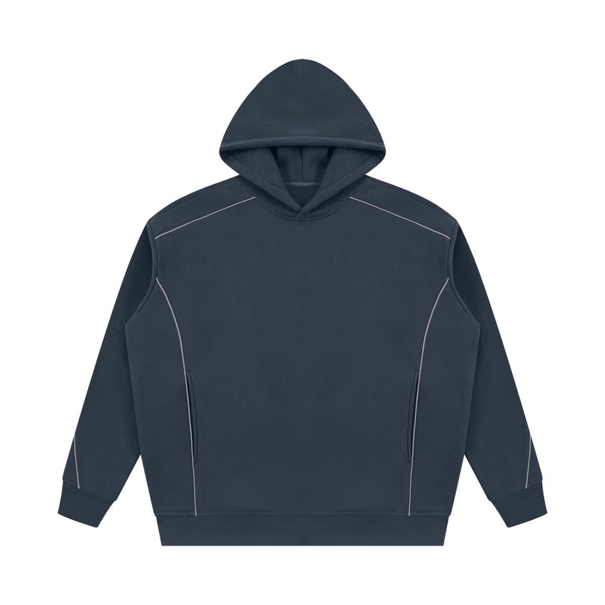 MIROLYUB Hush Oversized Piping Hoodie in Navy Blue, front view.
