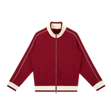 MIROLYUB Switchback raglan track jacket in Red, front view.