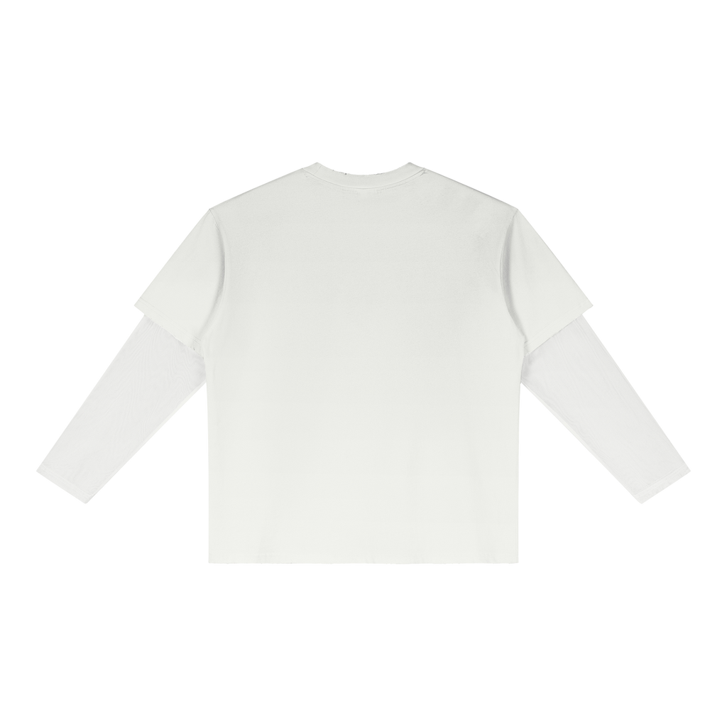 MIROLYUB Fadeline layered long-sleeve tee in White, back view.